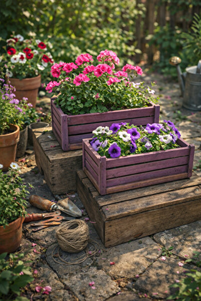 seymenbıçakçılık صندوق حديقة خشبي ريفي مكون من قطعتين - مجموعة ديكور ومنظم أز...