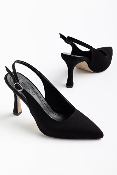 Elosy Cone Black Satin İ Stiletto Heel Shoes