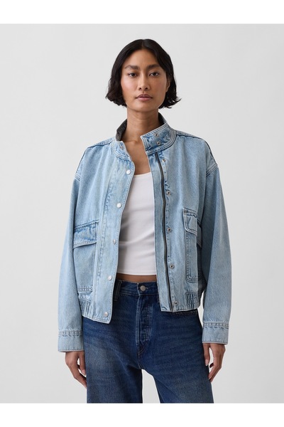 GAP Kadın Açık Mavi Oversized Denim Bomber Ceket