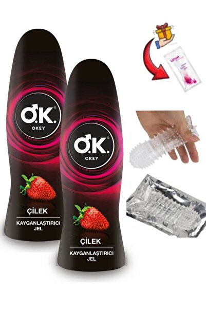 Okey Çilekli Kayganlaştırıcı 50 mlx2 ad-Sınırsız Kullanımlık Tırtıklı Prezerv...
