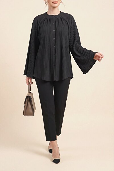 Modamorfo Tunika Siena sa španskim rukavima i dugmićima, okrugli izrez - crna