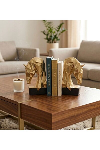 Mirsa Global Suport decorativ pentru cărți cu figurină cubică de cal, 2 bucăț...