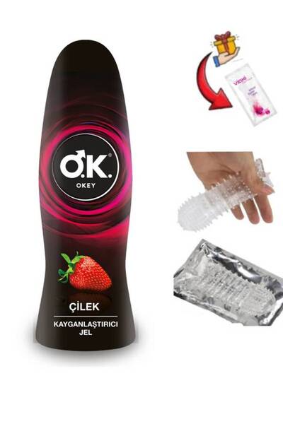 Okey Çilekli Kayganlaştırıcı Jel 50 ml-Sınırsız Kullanımlık Tırtıklı Prezerva...