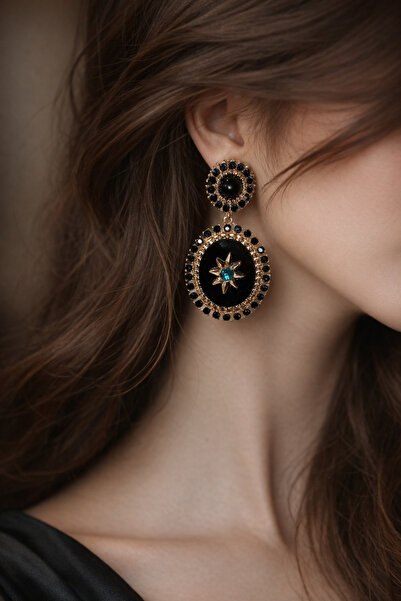 TAUPE Bijoux Lucia Siyah Taşlı Vintage Küpe