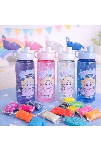 Issa Sticlă pentru Apă Copii 21cm, cu Capac Flip, 12 Plastiline Colorate și F...