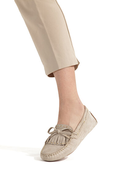 Ateş Genuine Cowhide Suede Tassel Detail Women's Daily Loafers Ballet Flats S...