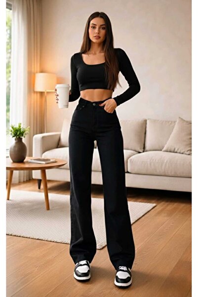 Trn JNS Nova 90-ih Sa likrom široke ženske crne super Visok struk široke farm...