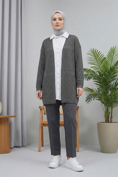 MODAQU Lace-Like Knit Knitwear Cardigan - Smoked