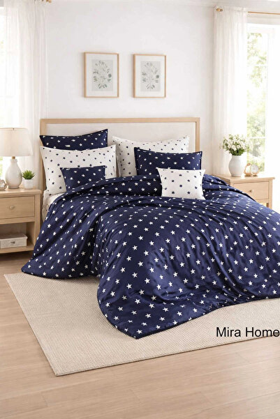 Mira Home Double Stars Patterned Duvet Cover Set Cotton Pcs Navy Blue/White