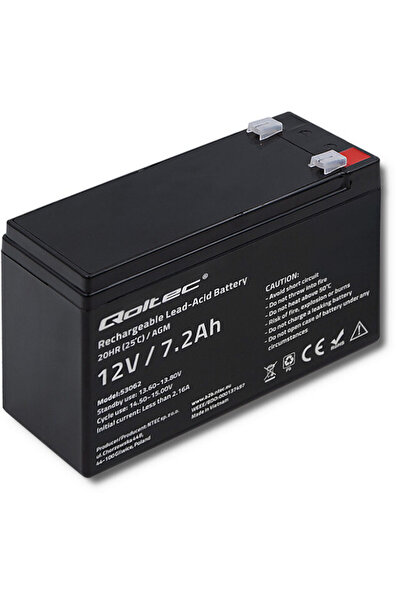 Qoltec Baterie AGM 53062 | 12V | 7,2 Ah | max. 108A