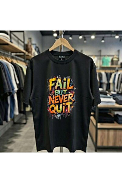 playwear Tricou cu imprimeu Fail But Never Quit, 100% bumbac, croială normală...