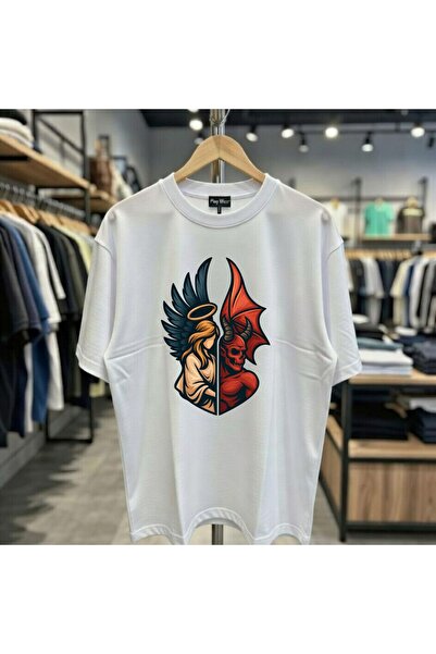 playwear Devil and Angel Printed 100% Cotton Regular Fit Crew Neck T-Shirt