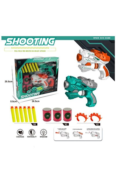 Rally Kids Shooting Target Gun Toy Set 2 Pistols + 6 Soft Bullets + 3 Shootin...