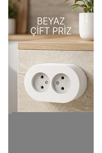 MericLine Double Input White Surface Mounted Grounded Socket - Decorative Wal...