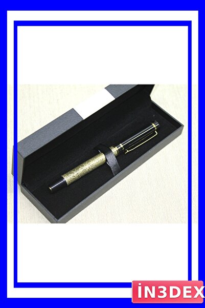 İN3DEX Patterned Metal Ballpoint Pen Black Gold Box Presentation