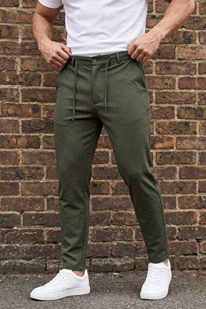 MADZEYMODA Muške tehničke Tkano hlače na vezanje, kaki boje, sa dugmićima, mo...