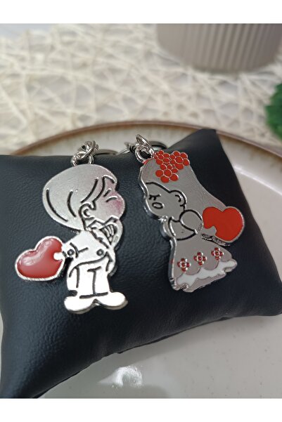 NAS fashion Breloc cu inimi roșii duble pentru cupluri de îndrăgostiți