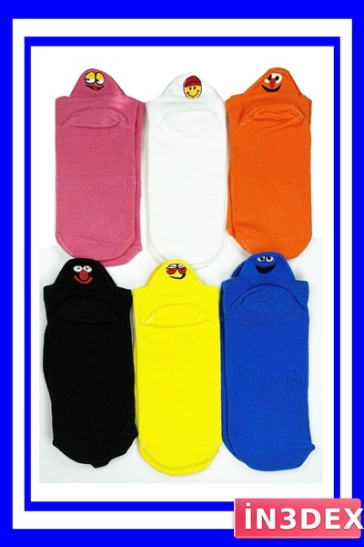 İN3DEX مجموعة من قطن جوارب للكاحل من إيموجي منقوش مكونة من 6 أزواج