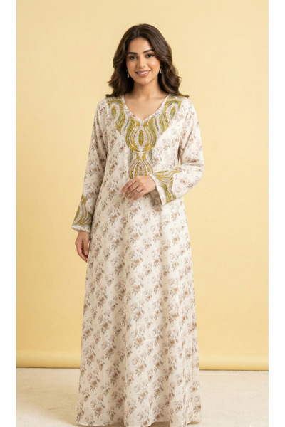 Moda Line A jalabiya with embroidered details on the collar and sleeves