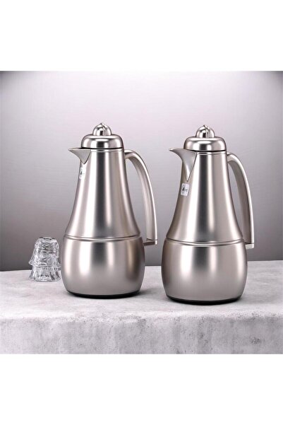 aljahwari 2-piece matte silver thermos set