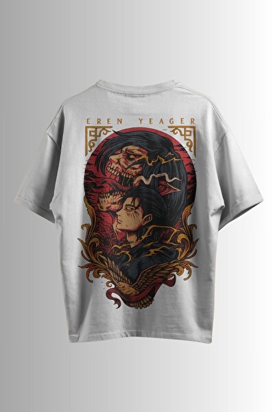 Ninkasiwear ATTACK ON TITAN Anime Eren Yeager Baskılı Oversize Unisex Siyah T...