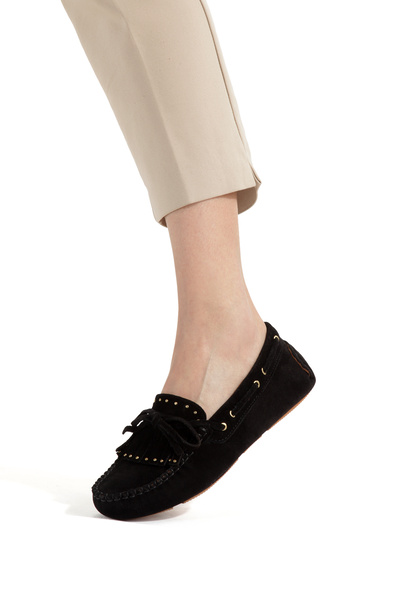 Ateş Γνήσια γυναικεία καθημερινά παπούτσια μπαλαρίνας με λεπτομέρεια από σουέ...