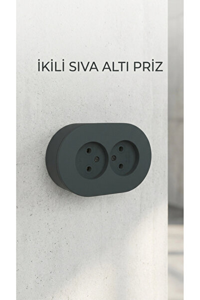 MericLine Anthracite Colored Double Grounded Socket - Suitable for Surface Mo...