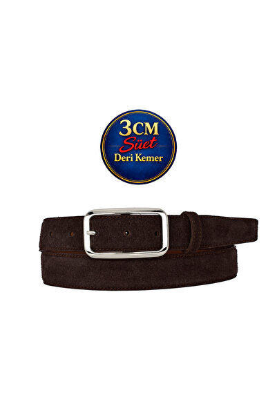 GoDeri Γνήσιο Δέρμα , 3 εκ. Ασημί Χρώμα  Με αγκράφα , Σκούρο Καφέ  Σουέτ , Ρα...