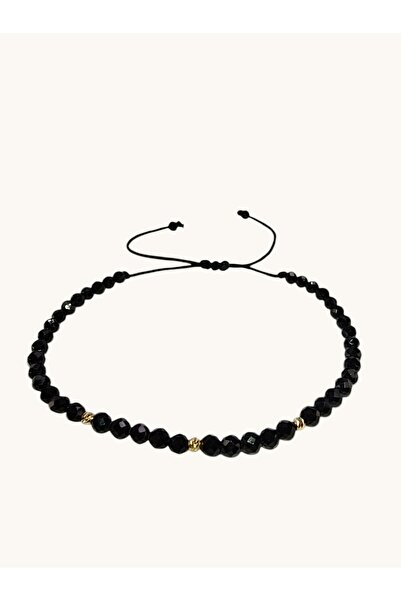 Zephyrs Bijoux 9K gold ball bracelet with faceted onyx