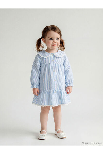 LC Waikiki Cc Collection’dan LCW baby Ekru Bebe Yaka Çizgili Kız Bebek Elbise