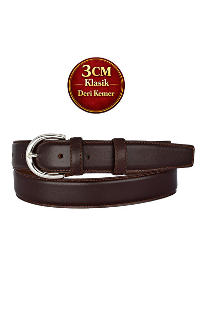 GoDeri Prava koža , 3 cm srebrne boje Sa kopčom , tamno smeđe, prošiveno klas...