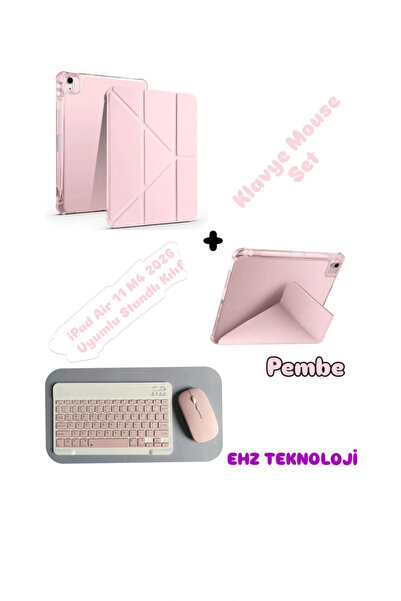 EHZ TEKNOLOJİ iPad Air 11 M4 (2026) Uyumlu Siyah Standlı Kılıf + Klavye Mouse...