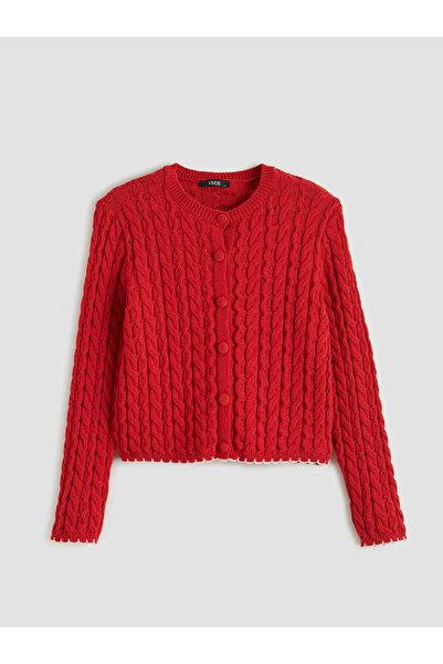 LC Waikiki Peak New Season Crew Neck Self Patterned Women's Knitwear Cardigan