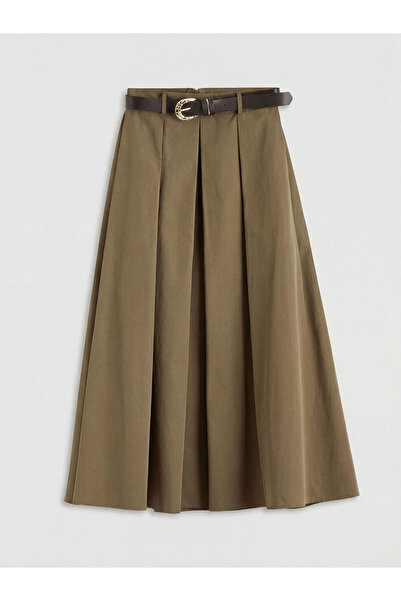 LC Waikiki LCW Vision Haki Beli Kemerli Poplin Pileli Etek