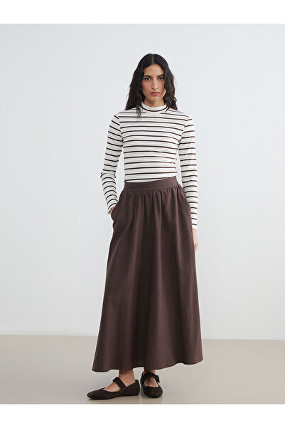 LC Waikiki موسم جديد من GULIS GİYİM تنورة بني فاتح مطاطية من مزيج الكتان