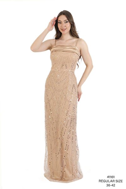 asyadabutik Rochie de seară din satin Degaje cu bretele din șnur pentru femei