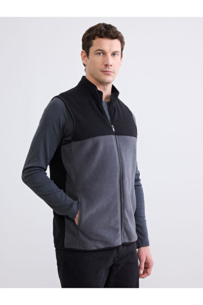 LC Waikiki Μαύρο ανδρικό φλις γιλέκο με όρθιο γιακά, Standard Fit