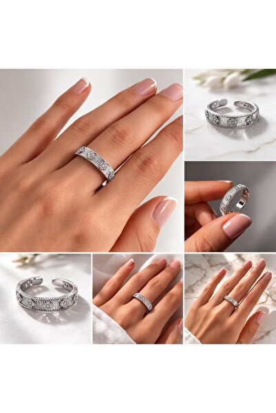 BESTYSO Silver Vintage Desenli Ayarlanabilir Çelik Yüzük
