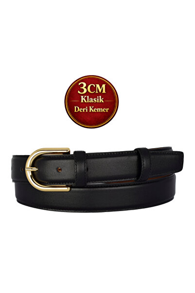 GoDeri Prava koža , 3 cm zlatne boje Sa kopčom , crna, prošivena klasična žen...