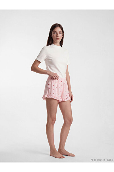 LC Waikiki Розови дамски пижамни шорти с ластик в талията и шарки