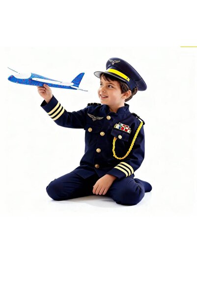 Stor Küçük Kaptan Pilot Kostümü - Aerodinamik Uçak Hediyeli!