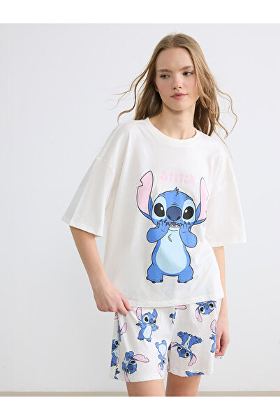 LC Waikiki Ecru Stitch Printed Women's Shorts Pajama Set