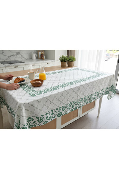 GMhome Dertsiz Kumaş Yeşil Çiçek Desenli Masa Örtüsü 160x220 cm