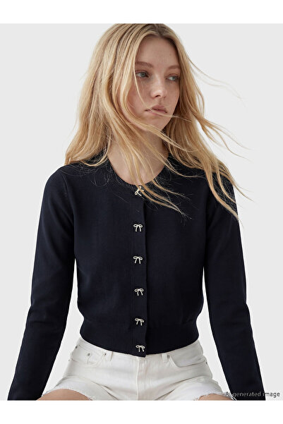 LC Waikiki Peak New Season Crew Neck Bowknot Women's Knitwear Cardigan