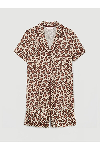 LC Waikiki Γυναικείο σετ πιτζάμες με σορτς LCW DREAM Ecru Leopard Pattern