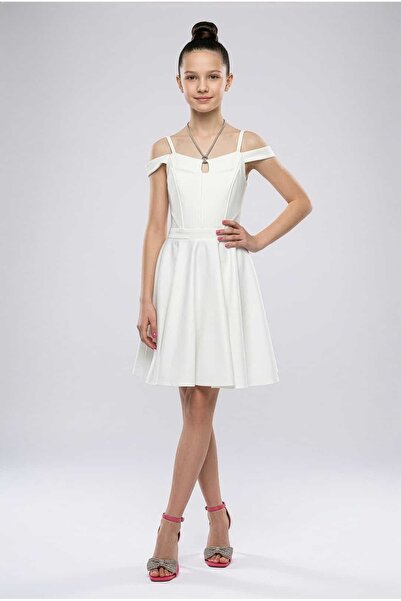 SIRRI Girl's White Stone Chain Evening Dress 10-15 Years Old