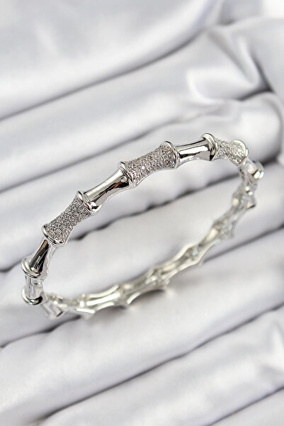 Clariss Brass Zircon Stone Bone Model Silver Color Vip Women's Bracelet