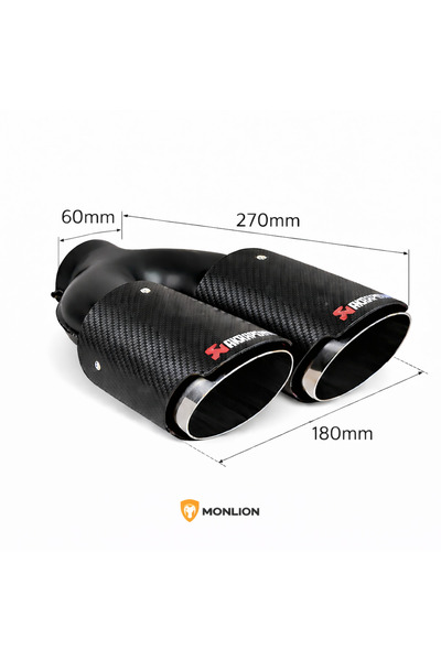Monlion Akrapoviç Tarzı Karbon Fiber Egzoz Ucu 60mm Giriş 90mm Çift Çıkış 180mm 270mm Universal Spor Siyah