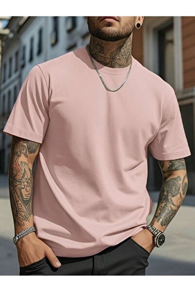Mügerella Men's Oversized Straight Cut Basic T-Shirt Crew Neck Daily Comforta...