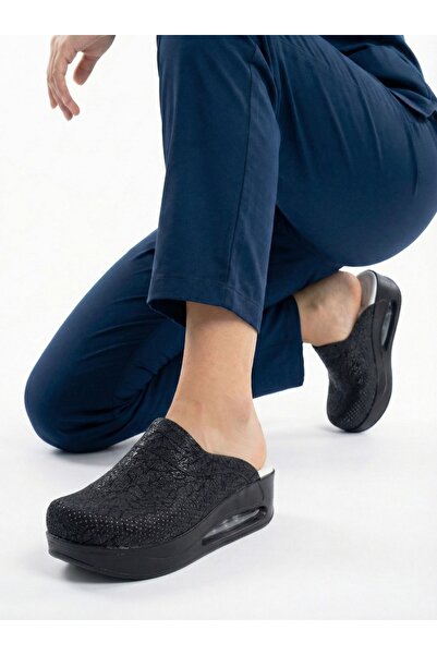 SABOTERLİK Air Sole Wedge Heels Orthopedic Hospital Nurse Women's Slippers Black
